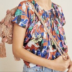Dolan Left Coast Collection > Floral Pleated Mixed Media Blouse Small